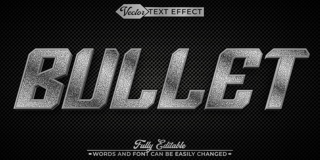 plantilla de efecto de texto editable de vector de bala desgastada de plata