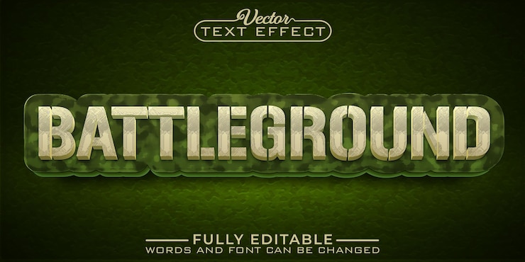 Vector plantilla de efecto de texto editable de vector de campo de batalla de deporte de ejército de camuflaje verde