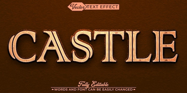 plantilla de efecto de texto editable de vector de castillo marrón