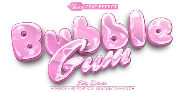 plantilla de efecto de texto editable de vector de chicle de dibujos animados