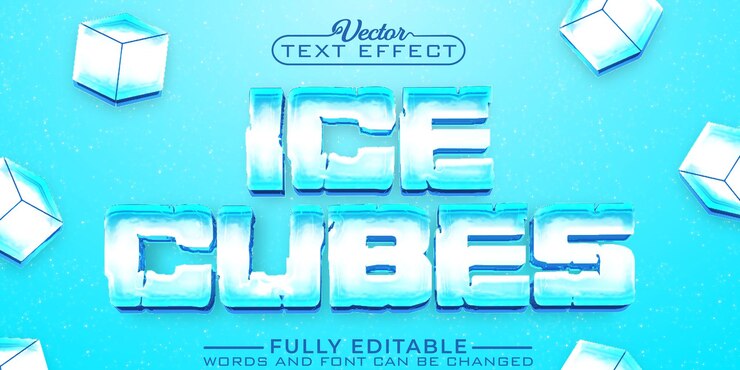 Vector plantilla de efecto de texto editable de vector de cubos de hielo de dibujos animados