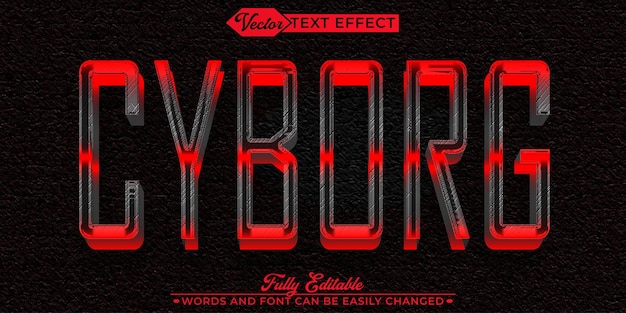 Plantilla de efecto de texto editable de vector Cybrog desgastado de plata robótica