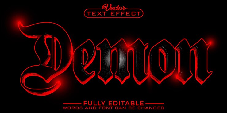 Vector plantilla de efecto de texto editable de vector de demonio de terror rojo oscuro