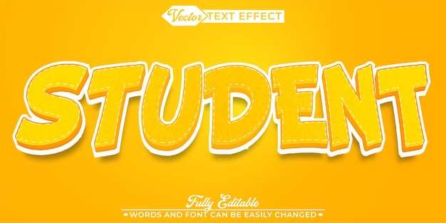 plantilla de efecto de texto editable de vector de estudiante amarillo de dibujos animados