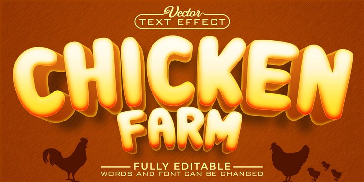 Vector plantilla de efecto de texto editable de vector de granja de pollo de dibujos animados