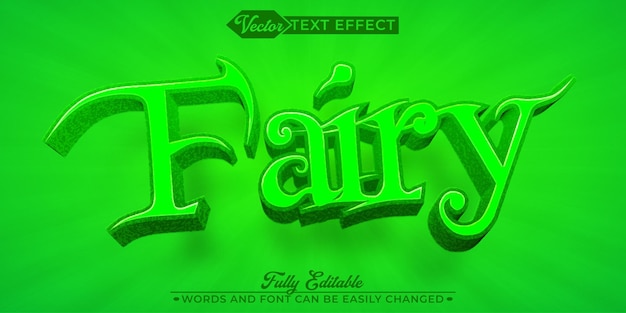 Plantilla de efecto de texto editable de vector de hada linda de dibujos animados