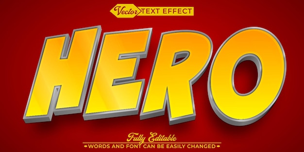 Plantilla de efecto de texto editable de vector de héroe de dibujos animados