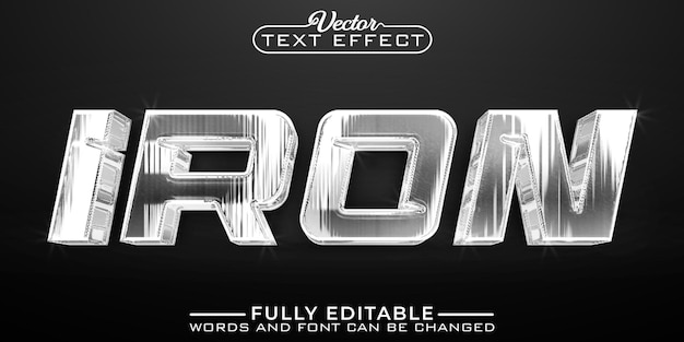 Plantilla de efecto de texto editable de vector de hierro plateado cromado