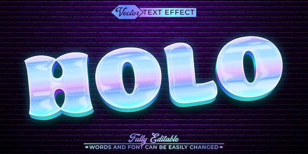 Plantilla de efecto de texto editable de vector Holo brillante