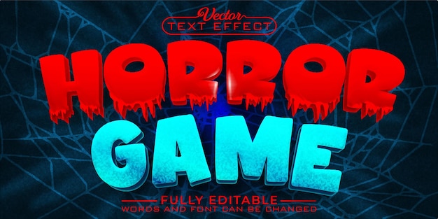 Plantilla de efecto de texto editable de vector de juego de terror de dibujos animados