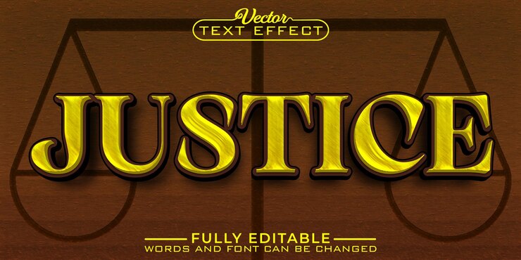 Vector plantilla de efecto de texto editable de vector de justicia dorada
