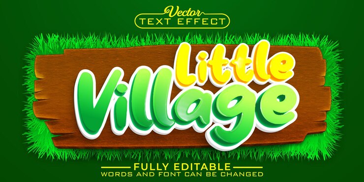 Vector plantilla de efecto de texto editable de vector de little village de dibujos animados