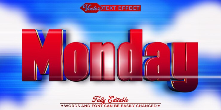 Vector plantilla de efecto de texto editable de vector de lunes rojo de dibujos animados