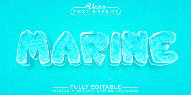 Plantilla de efecto de texto editable de vector marino de dibujos animados turquesa