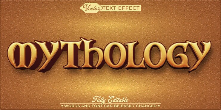 Vector plantilla de efecto de texto editable de vector de mitología histórica dorada amarilla