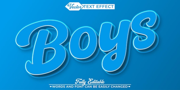 Plantilla de efecto de texto editable de vector de niños azules de dibujos animados