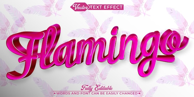 Plantilla de efecto de texto editable de vector de pájaro flamenco rosa suave