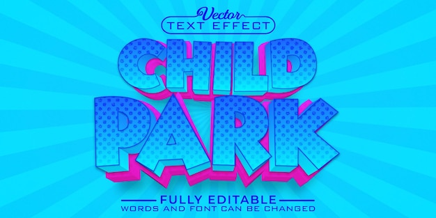 Plantilla de efecto de texto editable de vector de parque infantil de dibujos animados