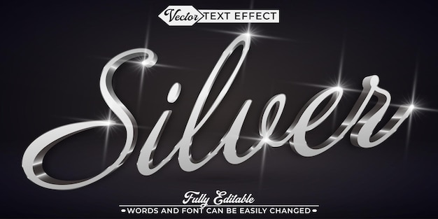 plantilla de efecto de texto editable de vector de plata metálica brillante y brillante