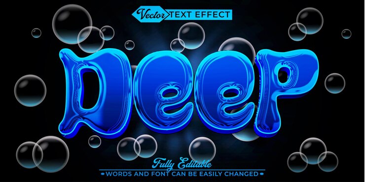 Vector plantilla de efecto de texto editable de vector profundo de dibujos animados azules