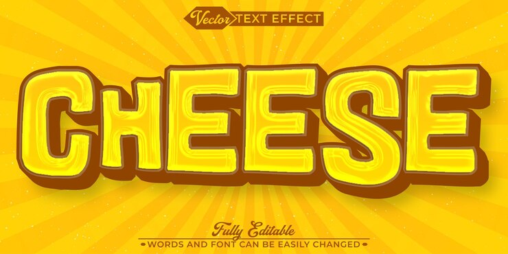 Vector plantilla de efecto de texto editable para el vector de queso amarillo de dibujos animados