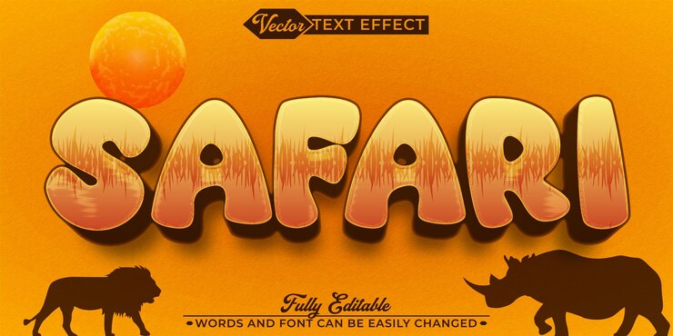 Vector plantilla de efecto de texto editable de vector de safari naranja de dibujos animados