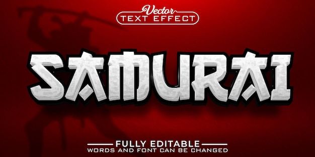 Plantilla de efecto de texto editable de vector Samurai de dibujos animados