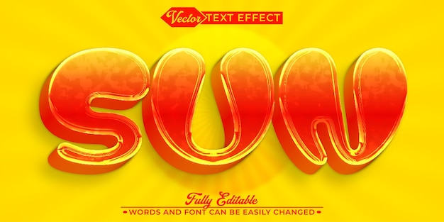 Plantilla de efecto de texto editable de vector de sol de dibujos animados