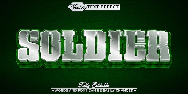 plantilla de efecto de texto editable de vector de soldado verde
