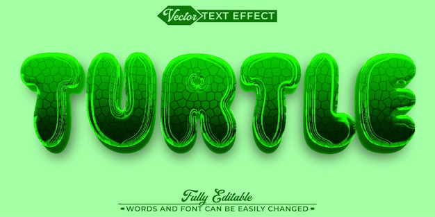 plantilla de efecto de texto editable para el vector de la tortuga reptil verde