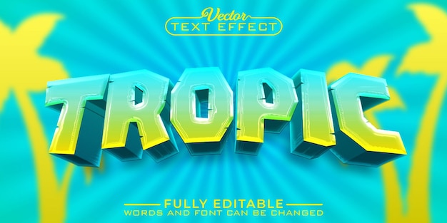 Plantilla de efecto de texto editable de vector tropical colorido de dibujos animados