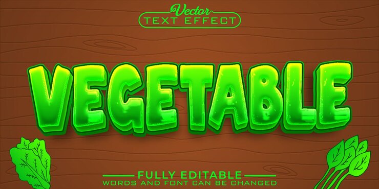 Vector plantilla de efecto de texto editable de vector vegetal verde de dibujos animados