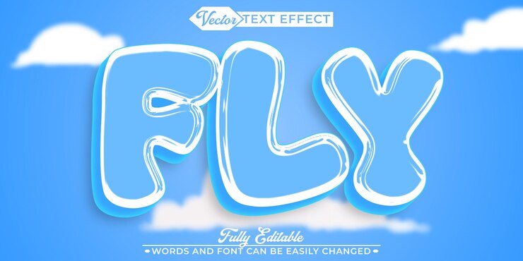 Vector plantilla de efecto de texto editable de vector de vuelo de nubes azules