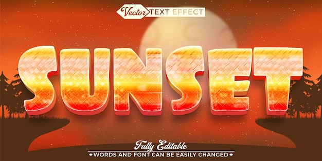 plantilla de efecto de texto editable para vectores de puesta de sol