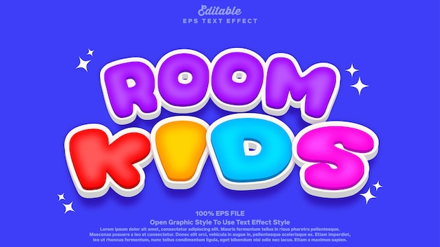 plantilla de efecto de texto editable vectorial 3D para niños de la habitación