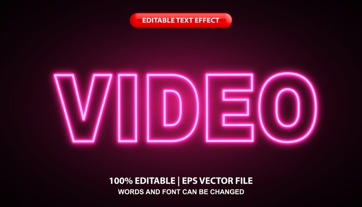 Vector plantilla de efecto de texto editable de video, efecto de estilo de texto de luz de neón rosa