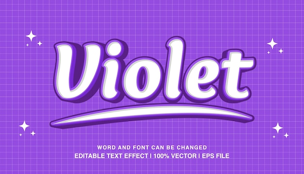 Plantilla de efecto de texto editable violeta tipografía de estilo retro de dibujos animados en 3d