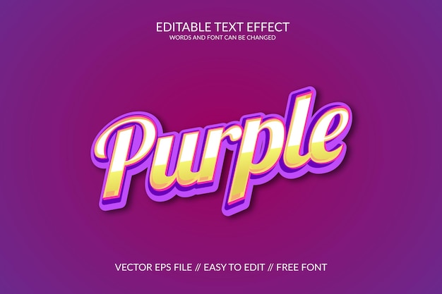 Plantilla de efecto de texto EPS vectorial totalmente editable en 3D púrpura