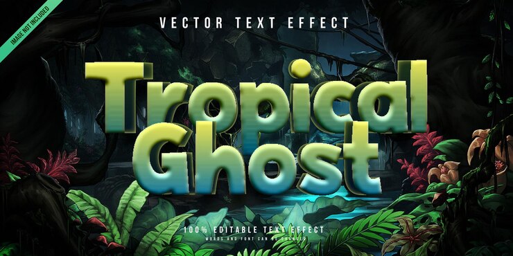 Vector plantilla de efecto de texto de fantasma tropical