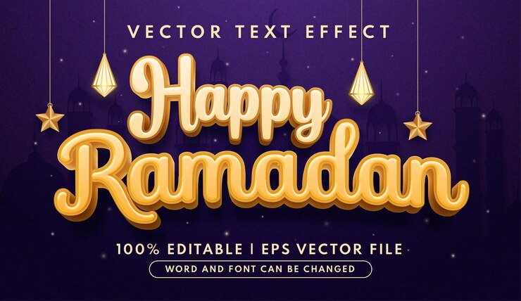 Vector plantilla de efecto de texto feliz ramadán