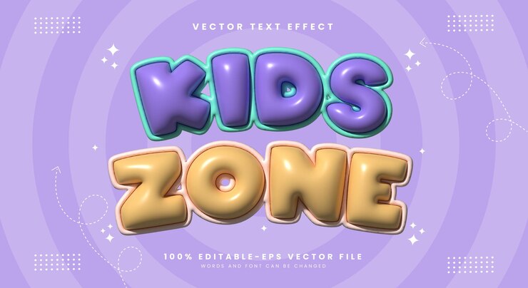 Vector plantilla de efecto de texto inflado de estilo 3d para niños adecuada para el tema de cómics