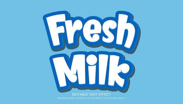 plantilla de efecto de texto de leche fresca diseño editable para logotipo y marca comercial