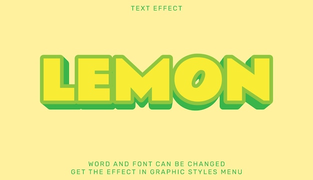 Vector plantilla de efecto de texto de limón en diseño 3d