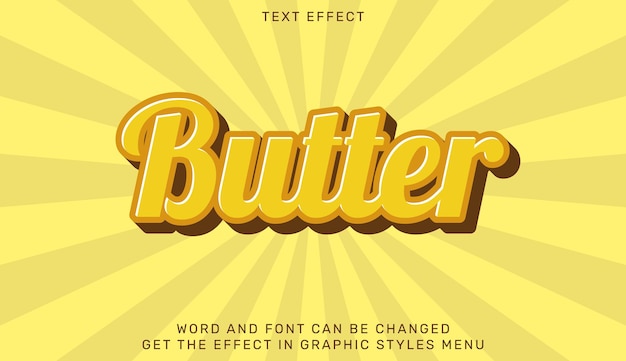 Vector plantilla de efecto de texto de mantequilla en diseño 3d