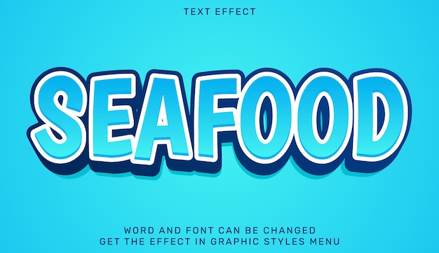 Vector plantilla de efecto de texto de mariscos en diseño 3d