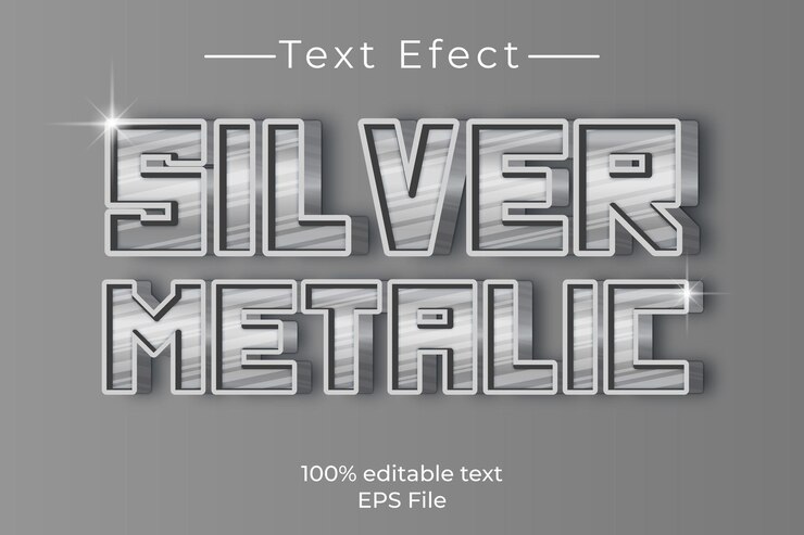 Vector plantilla de efecto de texto metálico plateado editable