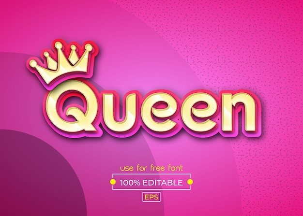 Vector plantilla de efecto de texto queen amp efecto de texto editable estilo 3d