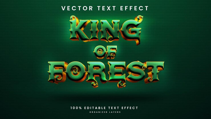 Vector plantilla de efecto de texto de rey del bosque