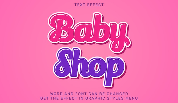 plantilla de efecto de texto de la tienda de bebés en diseño 3D