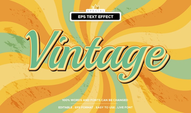 Plantilla de efecto de texto vintage con efecto de fuente editable de estilo 3d